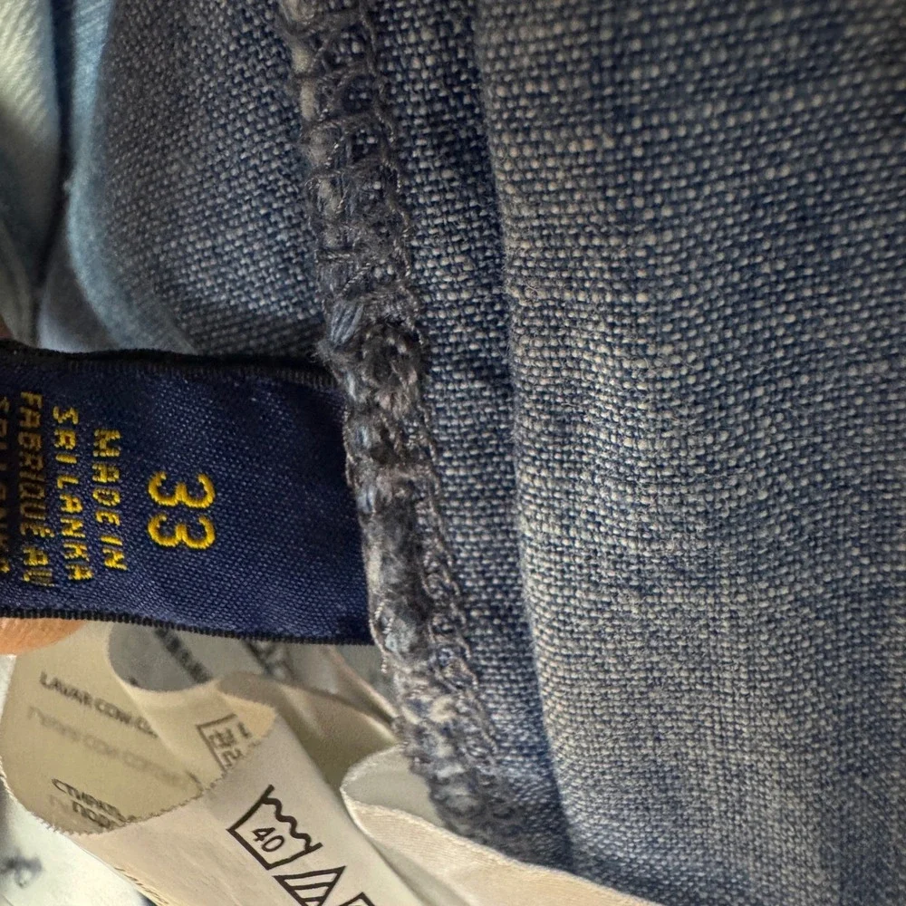 Polo Ralph Lauren‎ Shorts Mens 33 Blue Classic Fit Chambray Cotton Casual Prep